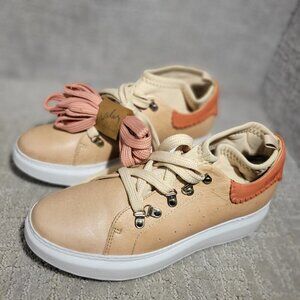 Viley Women's Size 39 EU Beige Leather Platform Casual Lace Up Shoes